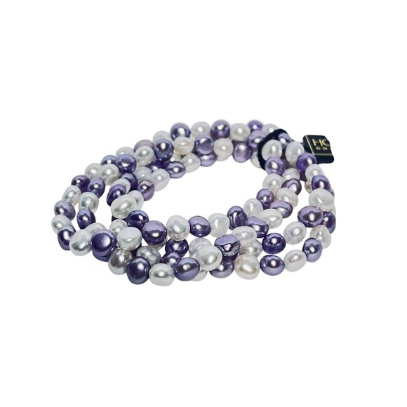 Lot Of 4 Honora White & Purple Freshwater Pearl Stretch Bracelets (6044) - Picture 4 of 4